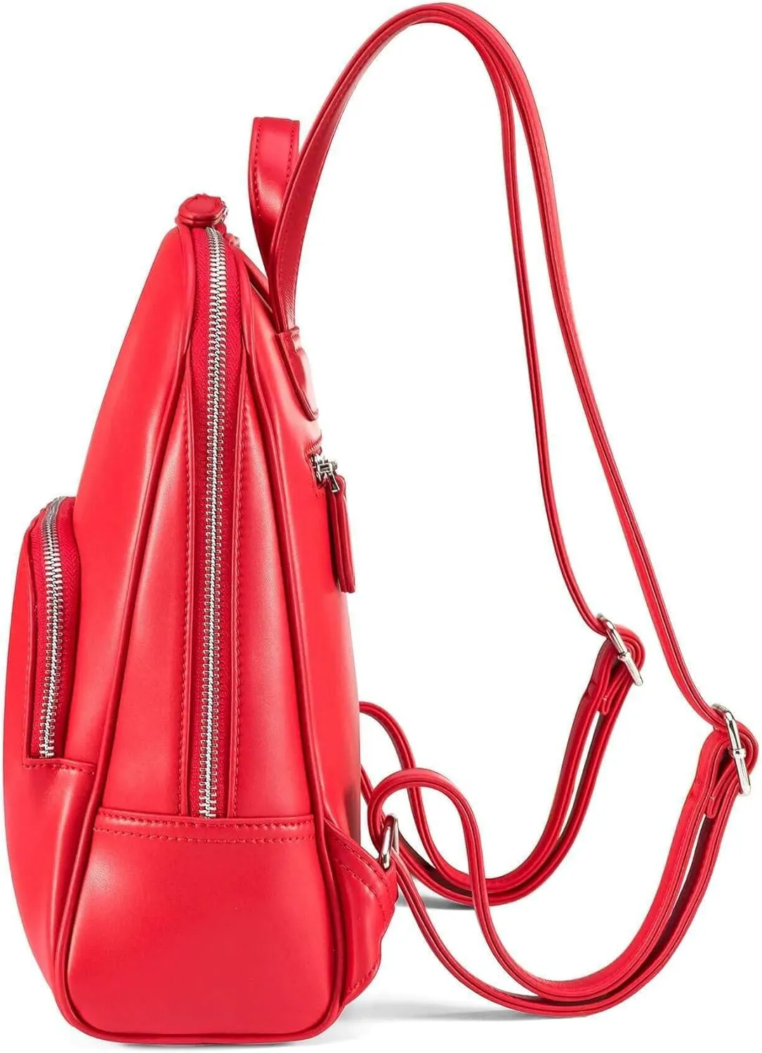 DOSHI - Red Slim Backpack 1.5 - Durable Microfiber Vegan Leather Backpack for Women - Women's Vegan Backpack with Stainless Steel Logo - Luxury Backpack with Zip and Slip Pocket