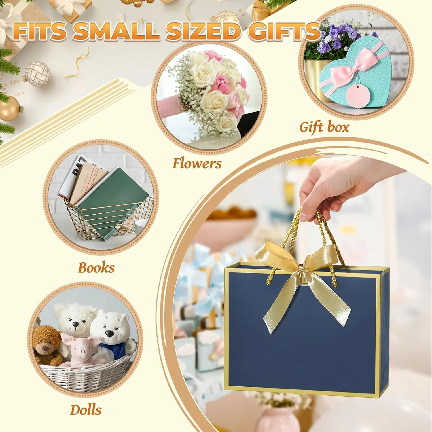 DOYIDE 12 Pcs Thank You Gift Bags with Handles, 9x7x3.1in Paper Gift Bags with Bow Ribbon, Blue Party Favor Bags for Any Birthday Wedding Baby Shower Bridesmaid Party Medium Gift Wrap Bags
