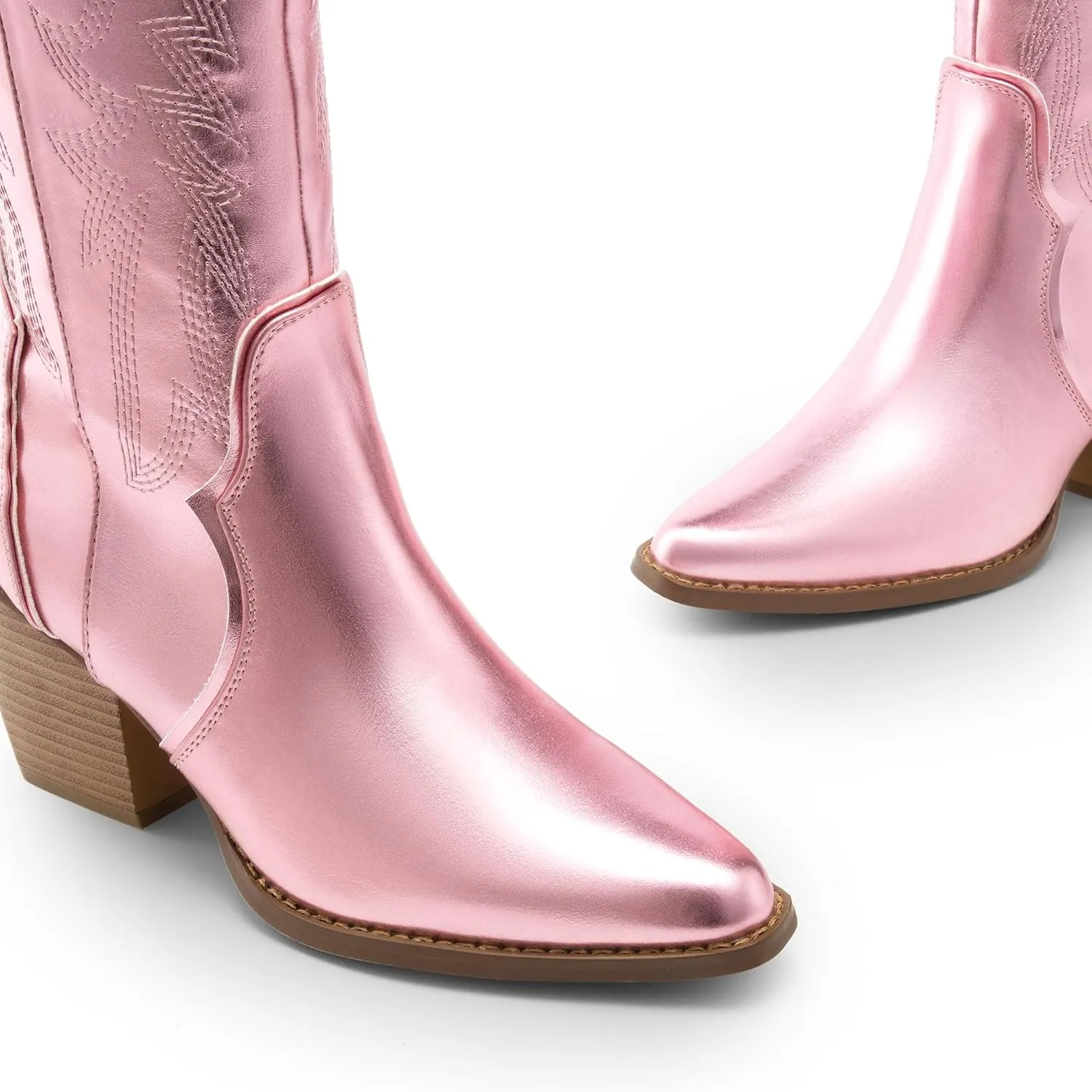 DREAM PAIRS Womens Cowboy Boots Wide Calf Comfortable Pull On Zipper Chunky Heel Pointed Toe Embroidered Western Cowgirl Knee High Boots Girls Ladies Retro Tall Boot