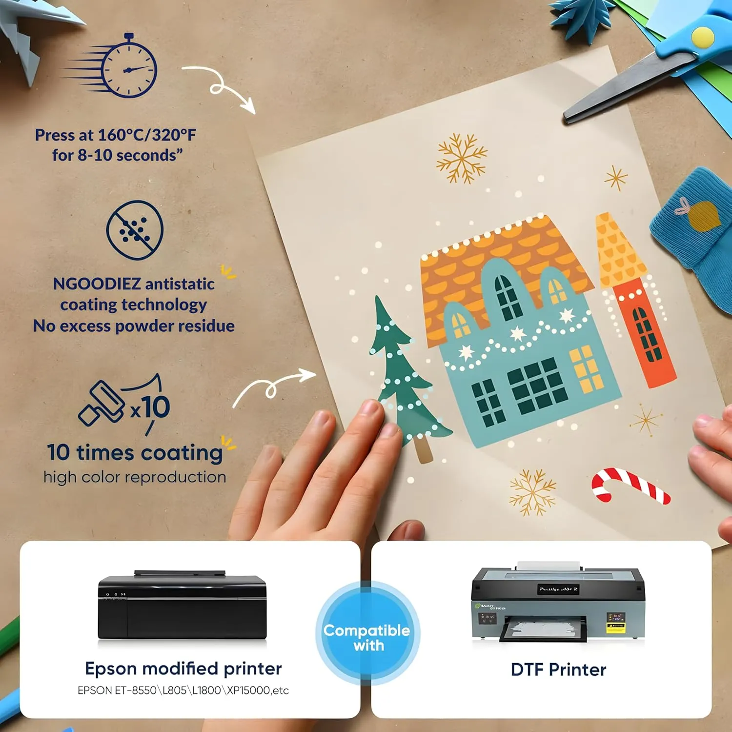 DTF Transfer Film - 11 x 17in, DTF Film - Glossy Finish, Cold Peel, Washable, High Ink Adhesion, DTF Paper - DTF Transfer Film Printer with Strong DTF Powder Adherence - DTF Transfer Paper, 25 Sheets