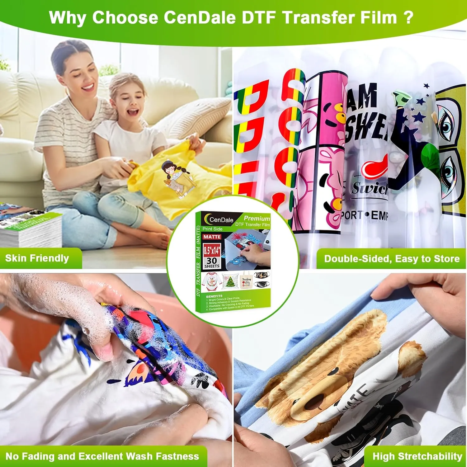 DTF Transfer Film 8.5"x14" - 120 Sheets Thick DTF Film for Sublimation Hack, Hot/Cold Peel DTF Paper, Double Sided Direct to Film Printing on T-Shirts, PET Paper Legal Size, 140gsm Matte