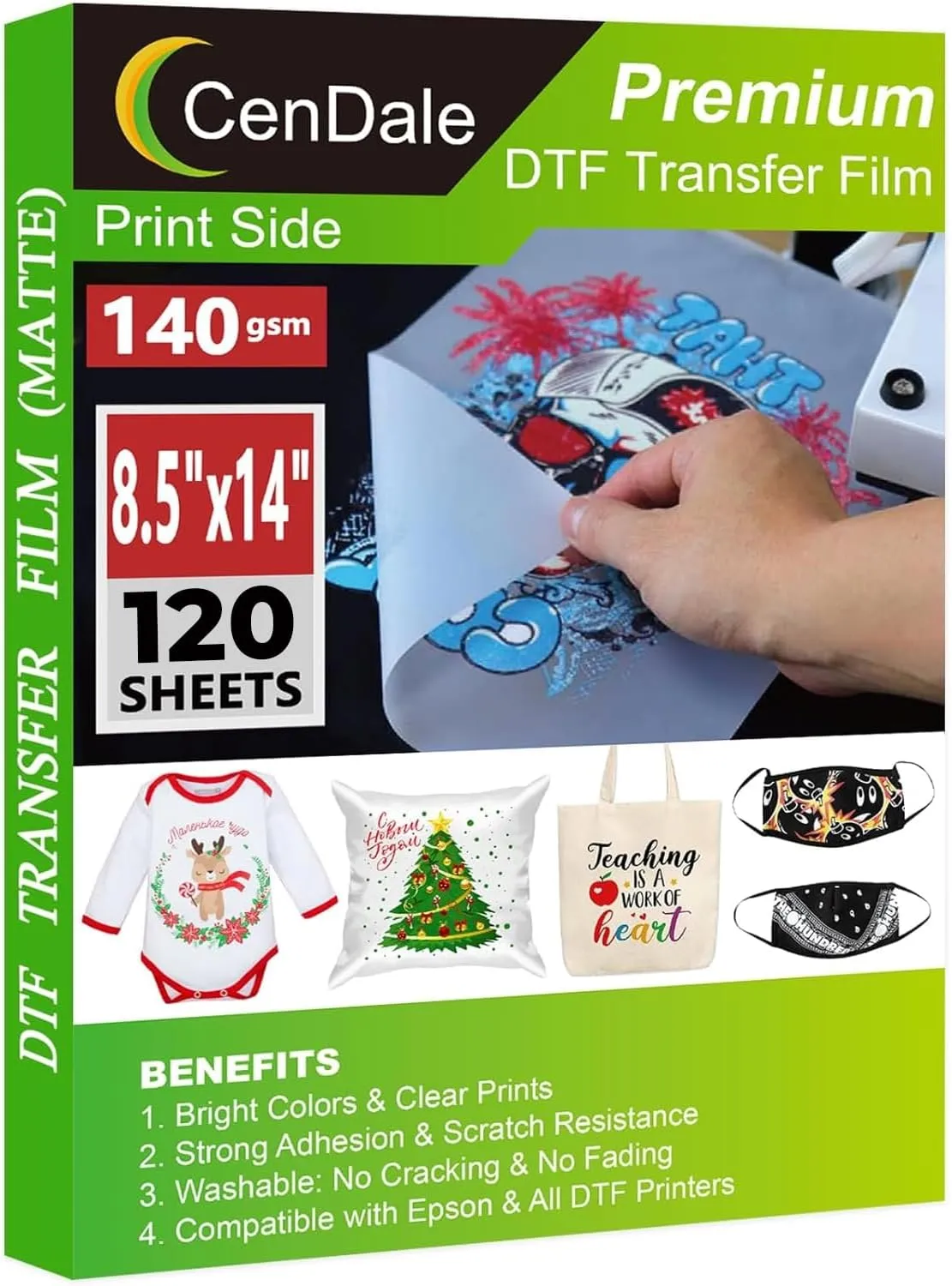 DTF Transfer Film 8.5"x14" - 120 Sheets Thick DTF Film for Sublimation Hack, Hot/Cold Peel DTF Paper, Double Sided Direct to Film Printing on T-Shirts, PET Paper Legal Size, 140gsm Matte