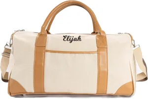 Duffle Bag for Men, Personalized Overnight Bags, Travel Bag with Leather Handle, Canvas Weekender Overnight Bag with Shoe Compartment, Custom Groomsmen Gift for Travel Camping Moving (Beige)
