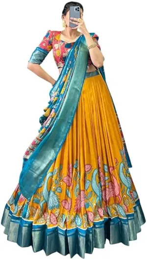 DWTSL - Women's Trending Designeer Tussar Silk Lehenga Choli Print with Foil Work With Unstitched Blouse Patola Print Adorned with Foil Work For Navrati || Wedding