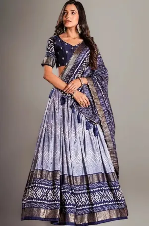DWTSL - Women's Trending Designeer Tussar Silk Lehenga Choli Print with Foil Work With Unstitched Blouse Patola Print Adorned with Foil Work For Navrati || Wedding
