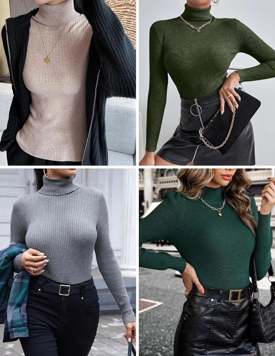 Ekouaer Women's Turtleneck Tops Ribbed Pullover Sweater Long Sleeves Shirts Midweight Thermal Underwear Blouse