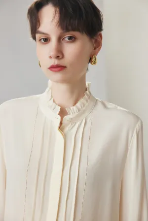 Elegant Lace Trim Pure Mulberry Silk Blouse