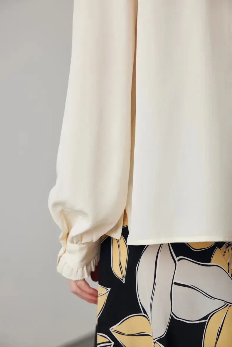 Elegant Lace Trim Pure Mulberry Silk Blouse