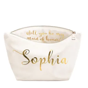 ELEGANTPARK Personalized Will You Be My Maid of honor Matron of Honor Bridesmaid Proposal Gifts Ideas Makeup Bag Ask Gift Travel Cotton Canvas Cosmetic Bag Zipper Foil