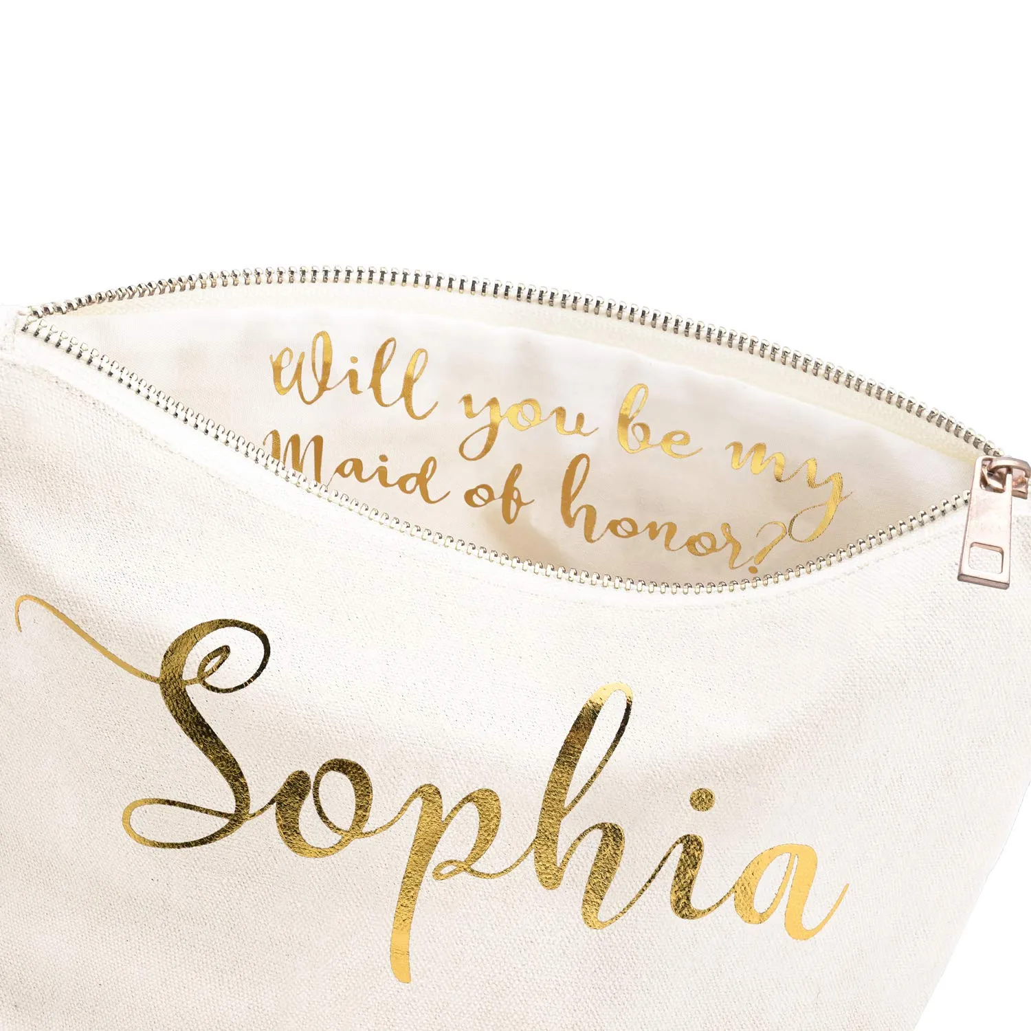 ELEGANTPARK Personalized Will You Be My Maid of honor Matron of Honor Bridesmaid Proposal Gifts Ideas Makeup Bag Ask Gift Travel Cotton Canvas Cosmetic Bag Zipper Foil