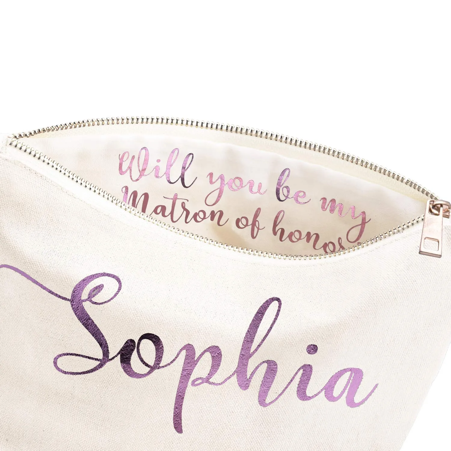 ELEGANTPARK Personalized Will You Be My Maid of honor Matron of Honor Bridesmaid Proposal Gifts Ideas Makeup Bag Ask Gift Travel Cotton Canvas Cosmetic Bag Zipper Foil