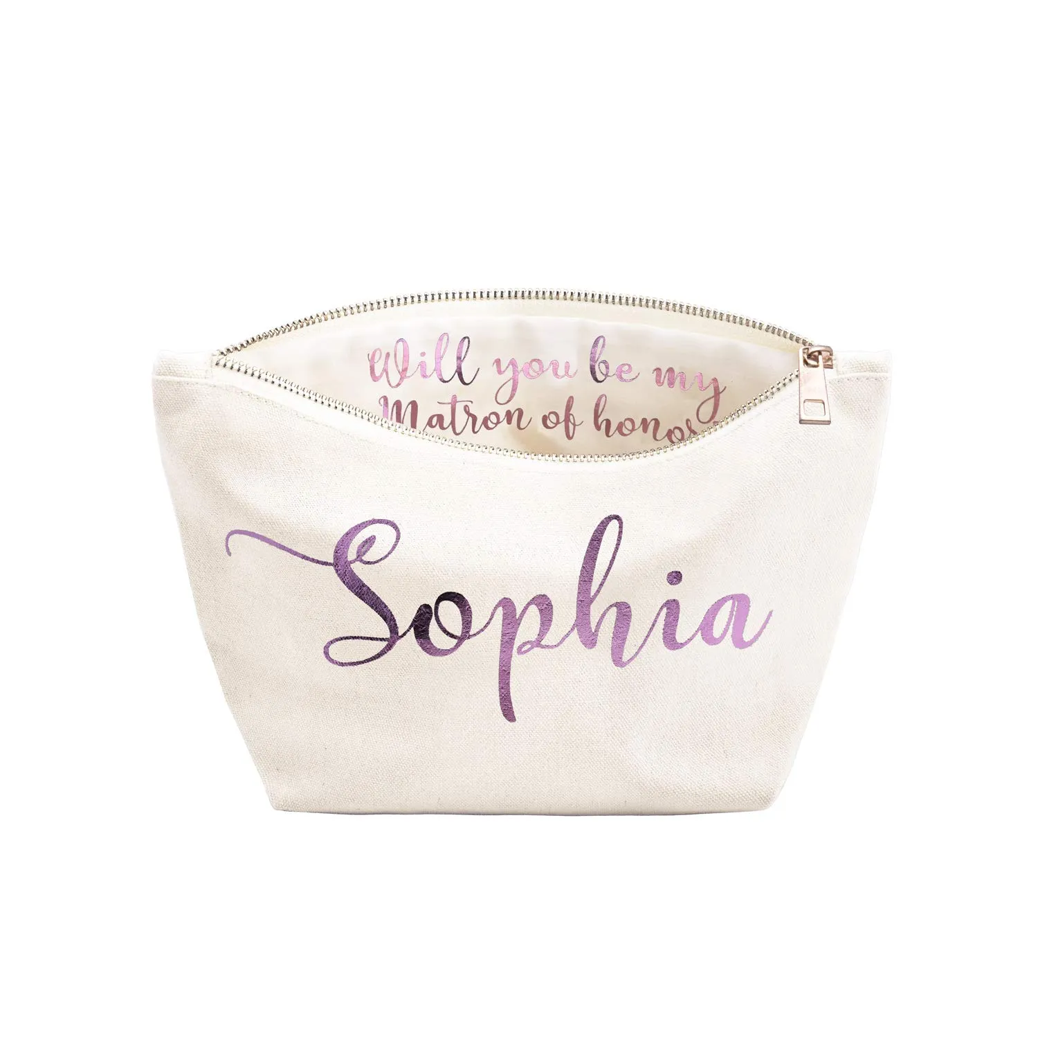 ELEGANTPARK Personalized Will You Be My Maid of honor Matron of Honor Bridesmaid Proposal Gifts Ideas Makeup Bag Ask Gift Travel Cotton Canvas Cosmetic Bag Zipper Foil