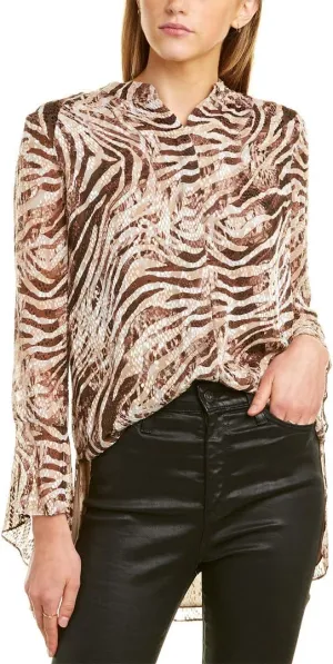 Elie Tahari Chava Zebra Print Burnout Blouse Cocoon Tiger M