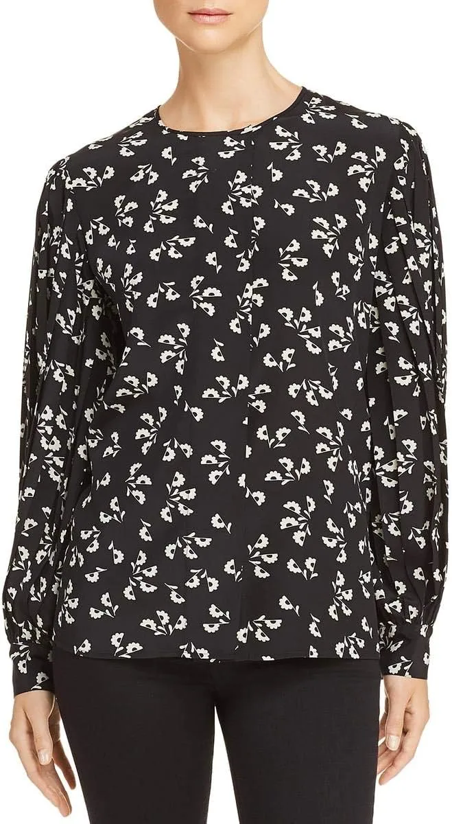 Elizabeth and James Womens Celie Floral Crewneck Blouse B/W M