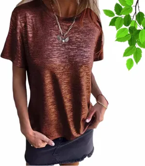 Emboadlie Gold Foil Short-Sleeved T-Shirt, Women's Round Neck Short-Sleeved Summer T-Shirt, Gold Foil Shortsleeved