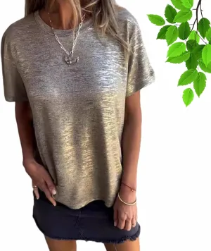 Emboadlie Gold Foil Short-Sleeved T-Shirt, Women's Round Neck Short-Sleeved Summer T-Shirt, Gold Foil Shortsleeved