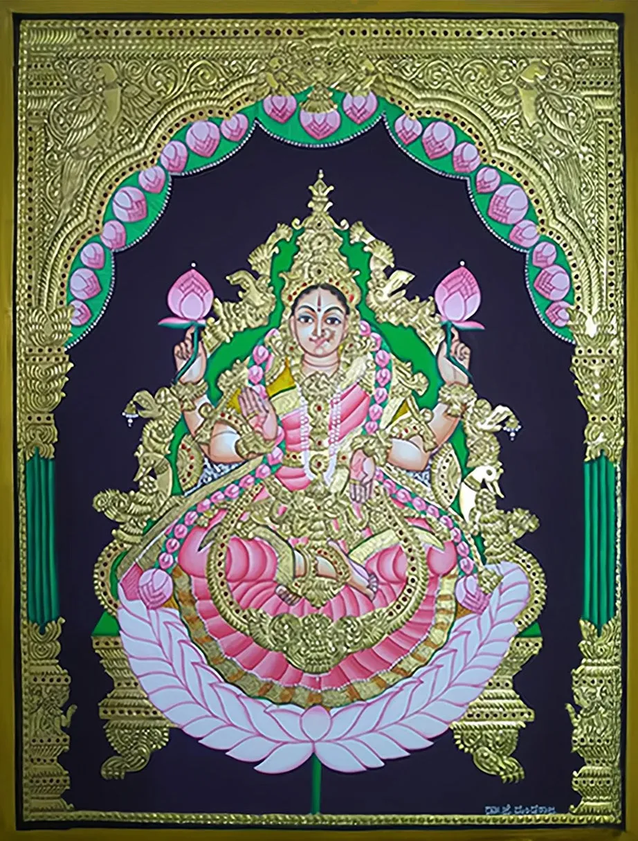 Embodiment of Wealth: A Gilded Portrait of Goddess Lakshmi in Mysore Art by Dr. J Dundaraja