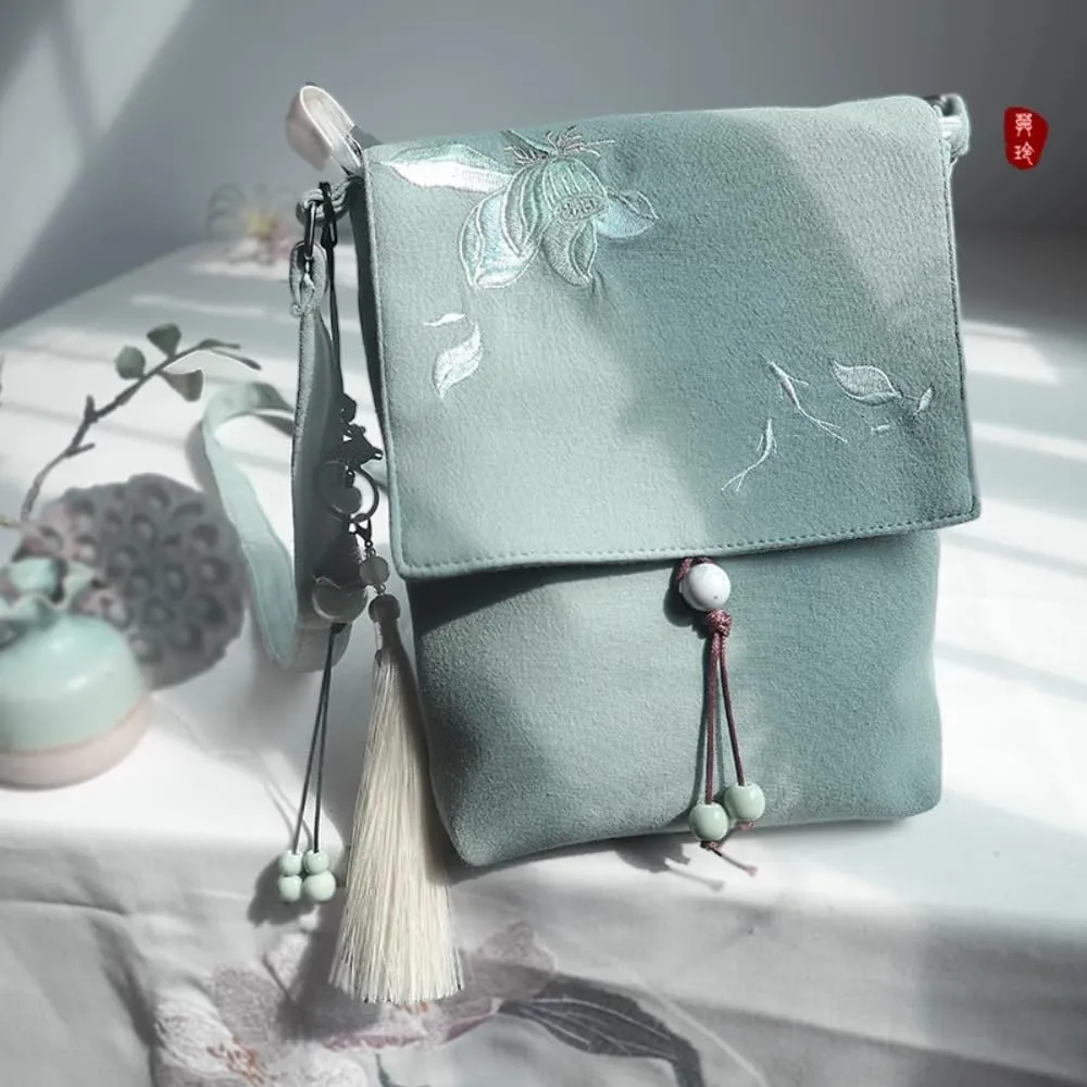 Embroi cross body bag,purse,Literary Art Retro Chinese Style Cotton Hemp Ancient Hanfu Embroidered Canvas Bag Bags