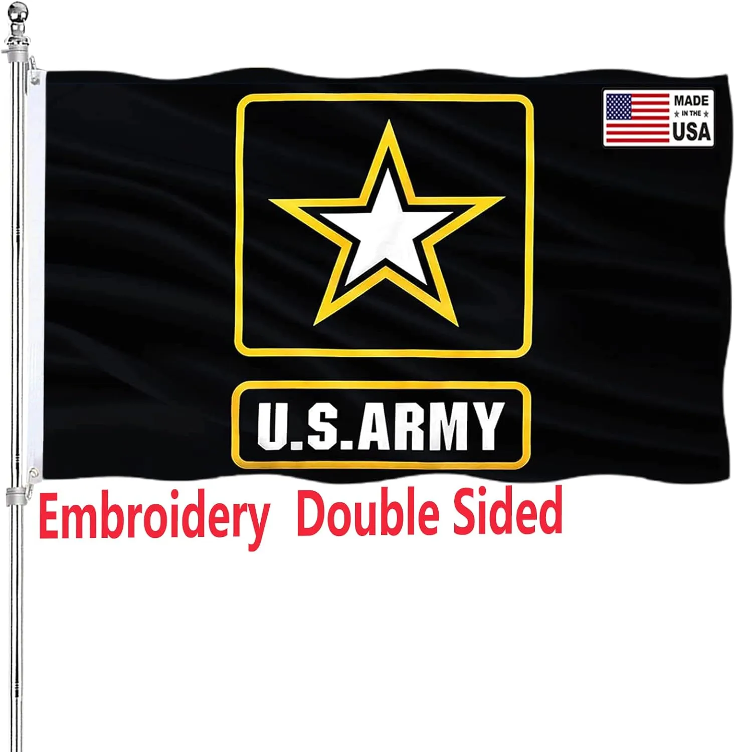 Embroidered US Army Military Flag 3x5 Double Sided Heavy Duty United States Military Flag Army Black Heavy Duty 340D Polyester and Durable Canvas Header with 2 Brass Grommets