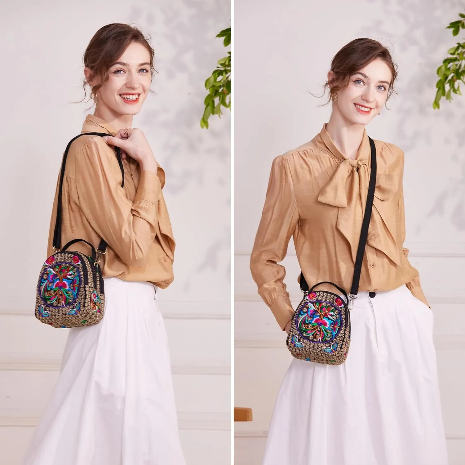 Embroidery Canvas Shoulder Bag Women Vintage Boho Mini Crossbody Bag Handbag Cell Phone Pouch