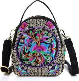 Embroidery Canvas Shoulder Bag Women Vintage Boho Mini Crossbody Bag Handbag Cell Phone Pouch