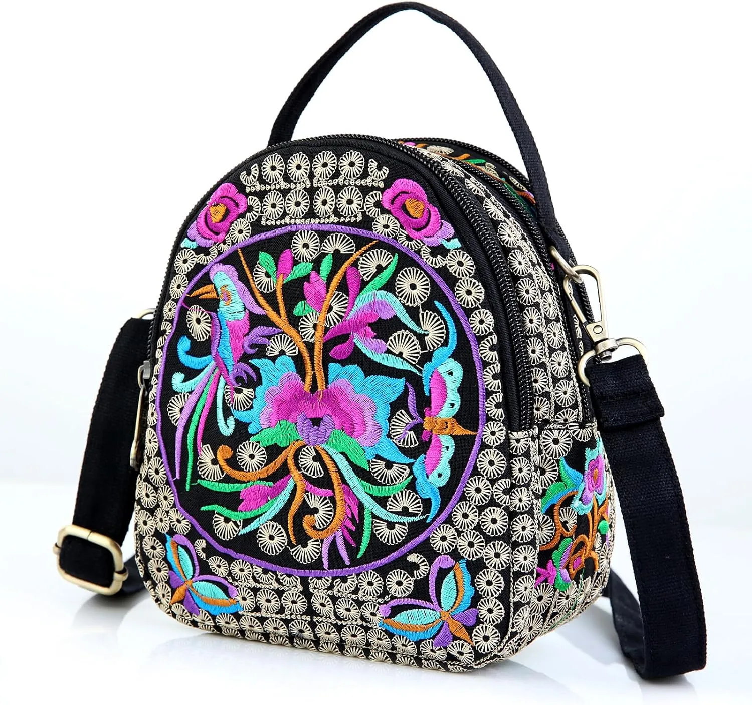 Embroidery Canvas Shoulder Bag Women Vintage Boho Mini Crossbody Bag Handbag Cell Phone Pouch