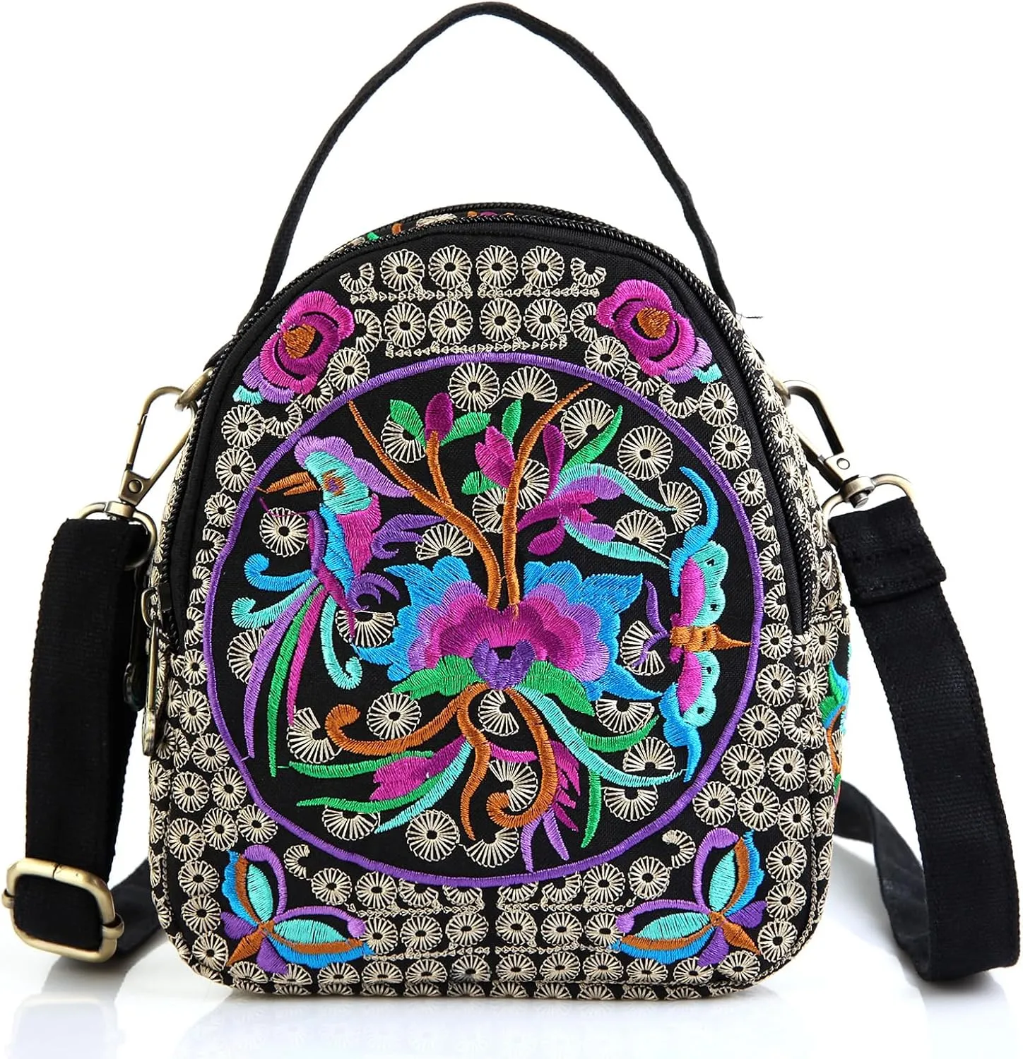 Embroidery Canvas Shoulder Bag Women Vintage Boho Mini Crossbody Bag Handbag Cell Phone Pouch