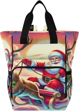 Emelivor Santa Claus Reindeer Diaper Bag Backpack Large Capacity Travel Baby Bags Backpack Diaper Bags for Boy Girl Unisex Baby Women Travel