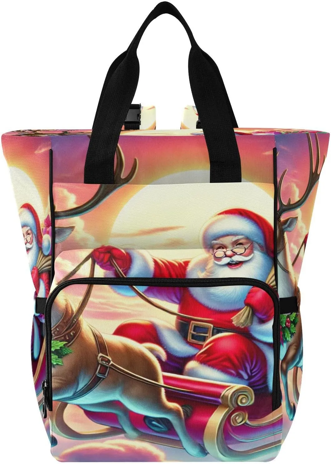 Emelivor Santa Claus Reindeer Diaper Bag Backpack Large Capacity Travel Baby Bags Backpack Diaper Bags for Boy Girl Unisex Baby Women Travel