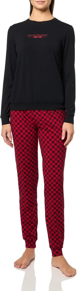 Emporio Armani Women's Tartan Christmas Cotton Long Pajamas