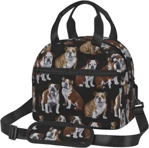 English Bulldogs Print Crossbody Insulated Lunch Bags For Women Men Cooler Bag Lightweight Waterproof Lunch Box