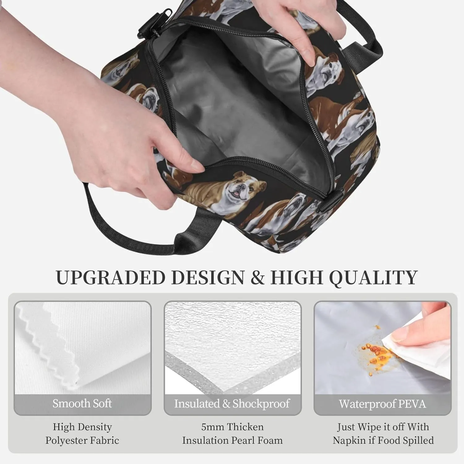 English Bulldogs Print Crossbody Insulated Lunch Bags For Women Men Cooler Bag Lightweight Waterproof Lunch Box