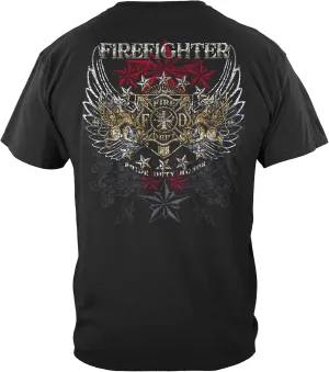 Erazor Bits Firefighter T-Shirt 100% Cotton Firefighter T Shirt Elite Breed Pride Duty Honor Silver Foil Firefighter Shirt