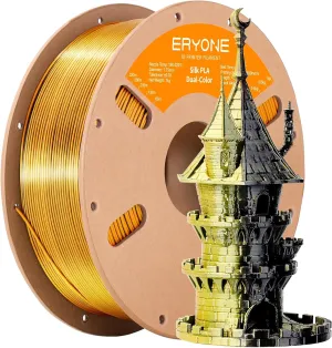 ERYONE Silk Dual Color PLA Filament 3D Printer 1.75mm  /- 0.03mm, Bicolor Filament Two Tone PLA 1KG(2.2lbs) Cardboard Spool, Black Gold