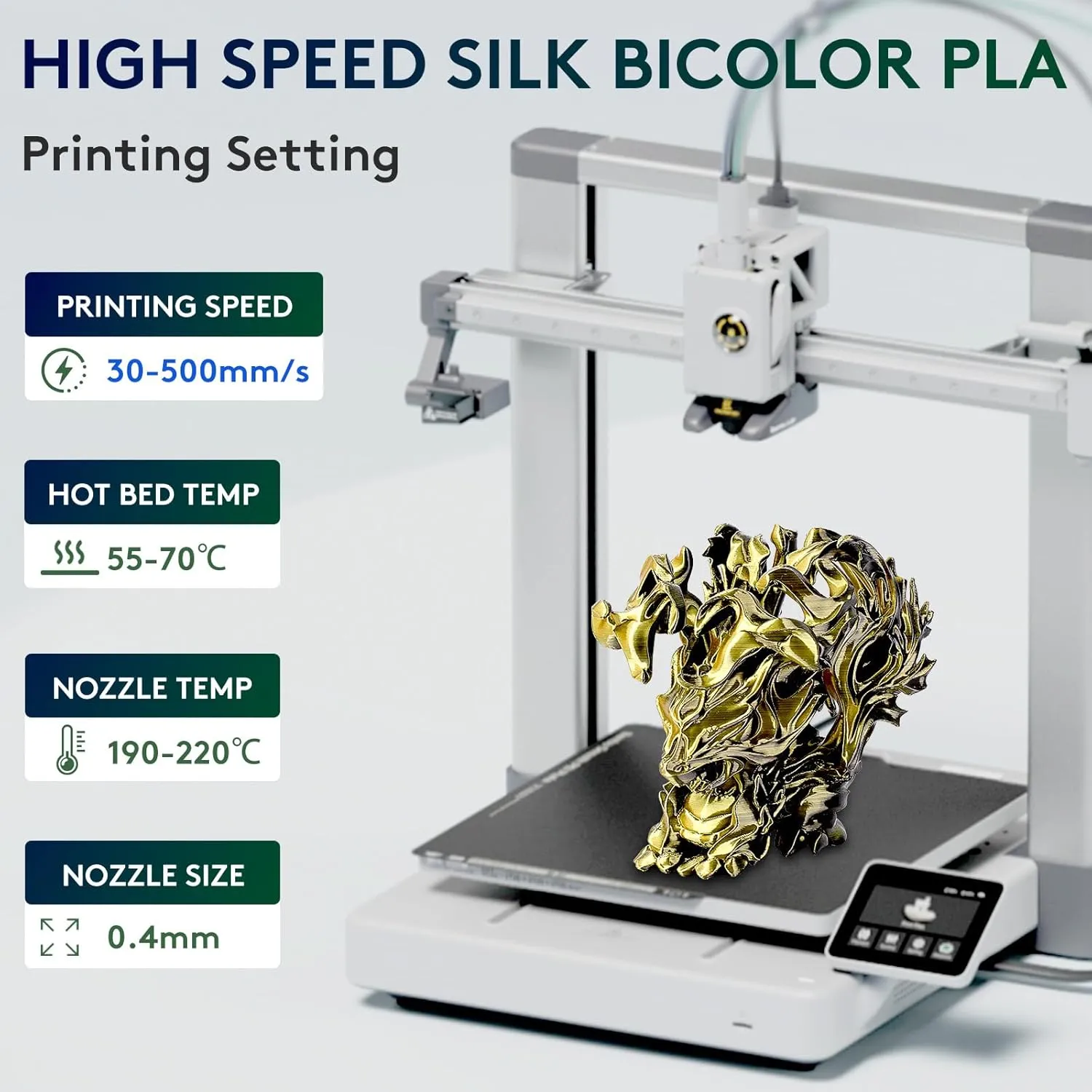 ERYONE Silk Dual Color PLA Filament 3D Printer 1.75mm  /- 0.03mm, Bicolor Filament Two Tone PLA 1KG(2.2lbs) Cardboard Spool, Black Gold