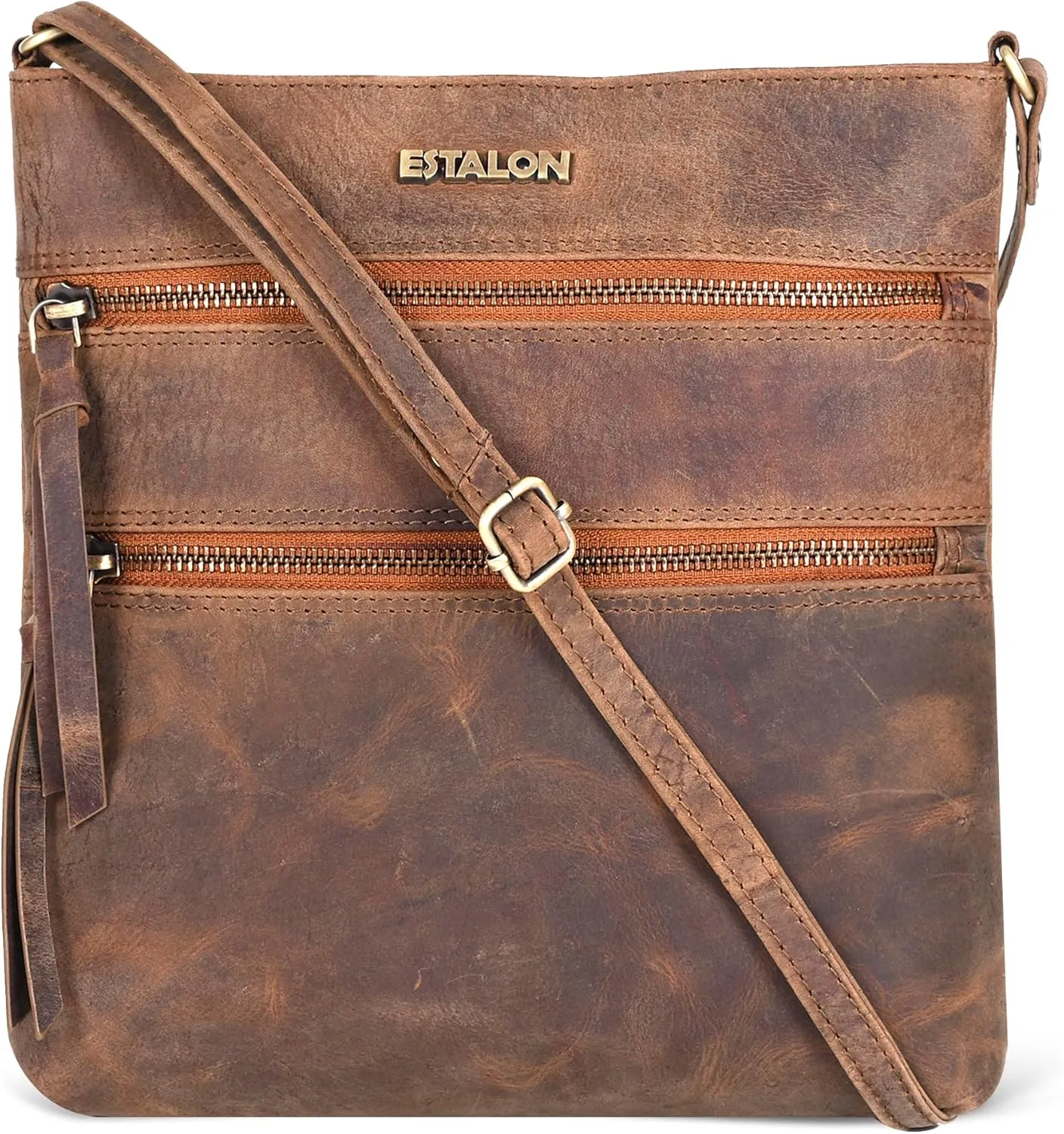 ESTALON Women's Genuine Leather Crossbody Bag With Adjustable Sling Strap - Medium Size Crossover Shoulder Purse