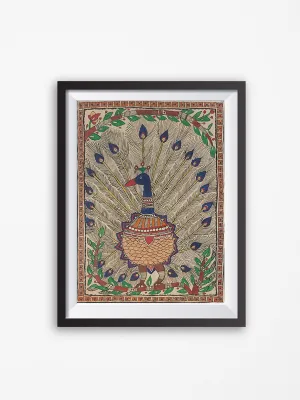 Eternal Dance of Colors: Madhubani's Peacock Symphony, Madhubani Painting by Priti Karn