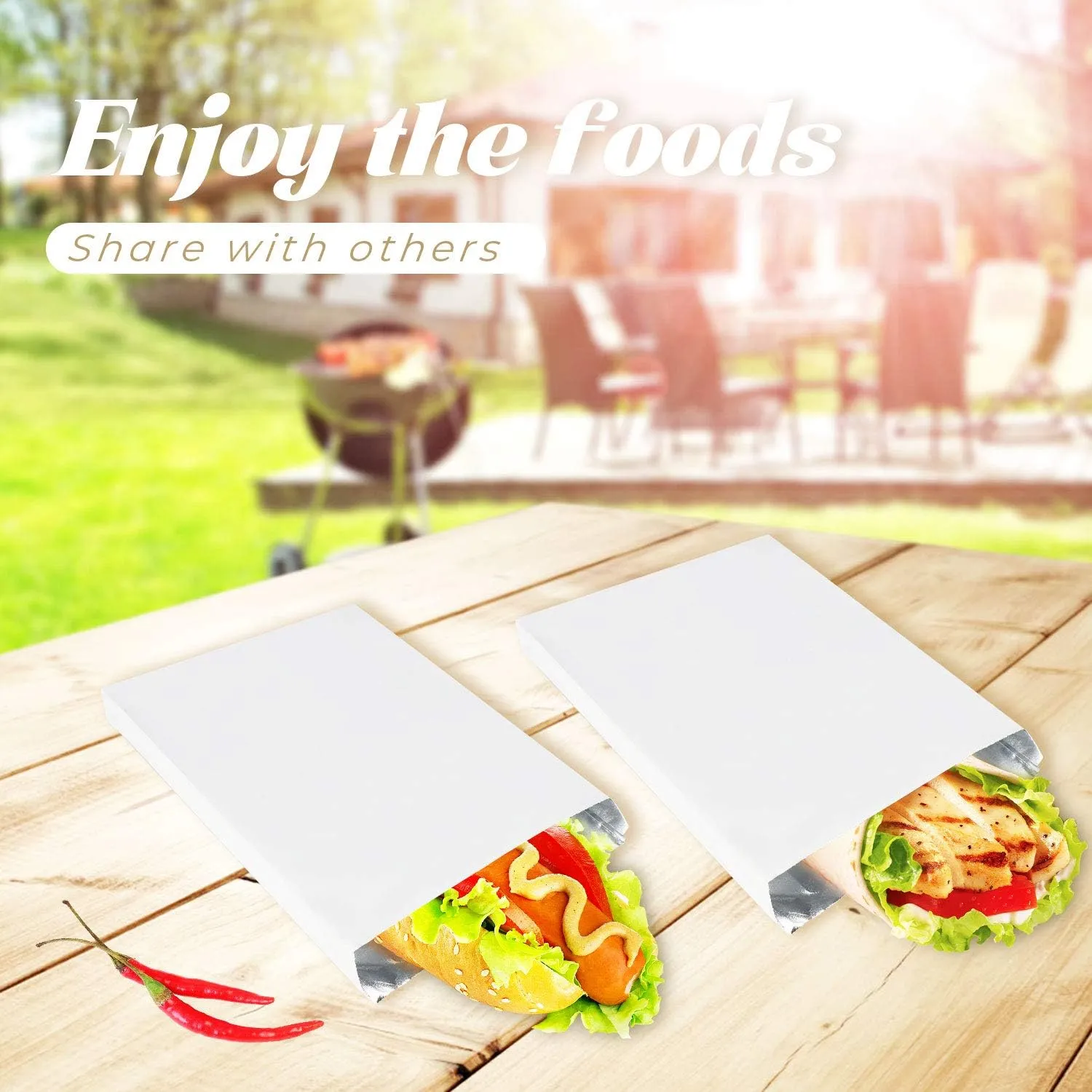 EUSOAR Kraft Paper Kitchen Bags, 100pcs 10.2x6.2x1.5 Inches Aluminum Foil Lunch Bags, Oilproof Burger Bags, BBQ Bags, Cookie Bags, Popcorn Bags