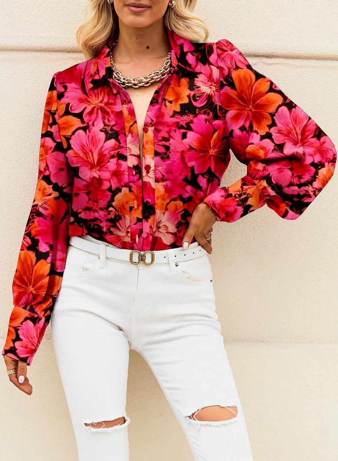 EVALESS Womens Tops Button Down Shirts Print Long Sleeve Blouses for Women Fashion 2025
