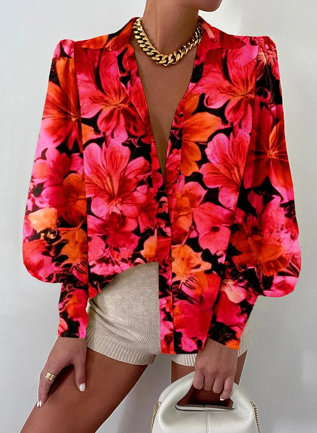 EVALESS Womens Tops Button Down Shirts Print Long Sleeve Blouses for Women Fashion 2025