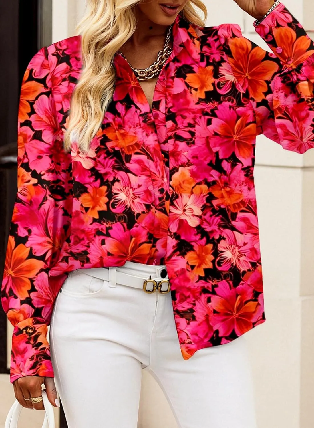 EVALESS Womens Tops Button Down Shirts Print Long Sleeve Blouses for Women Fashion 2025