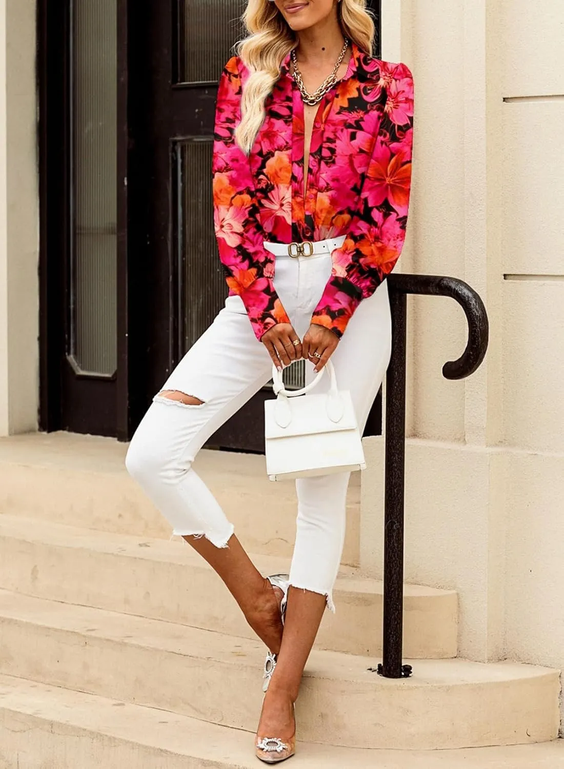 EVALESS Womens Tops Button Down Shirts Print Long Sleeve Blouses for Women Fashion 2025
