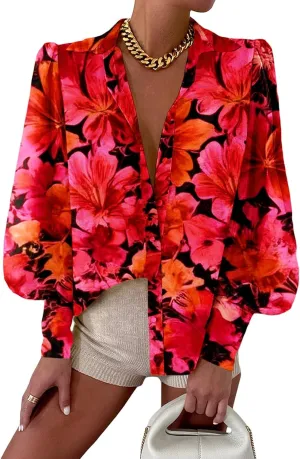 EVALESS Womens Tops Button Down Shirts Print Long Sleeve Blouses for Women Fashion 2025