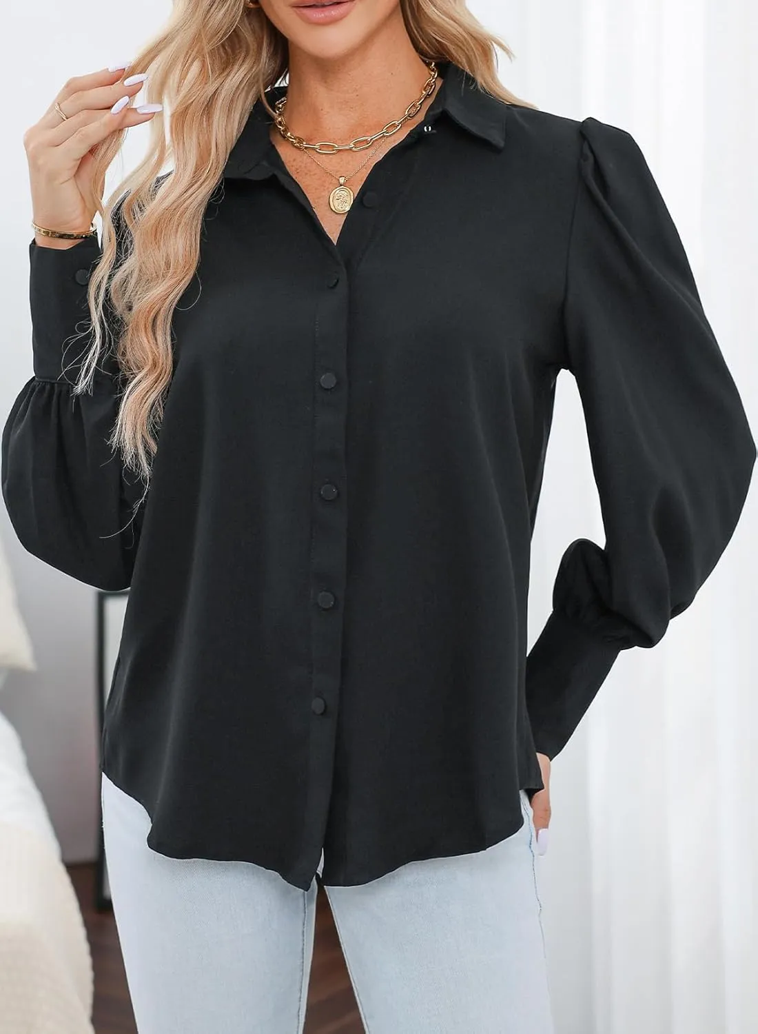 EVALESS Womens Tops Button Down Shirts Print Long Sleeve Blouses for Women Fashion 2025