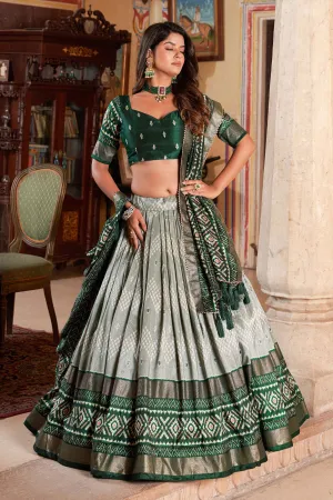 Exclusive Foil Printed Work On Green Color Lehenga In Art Silk Fabric