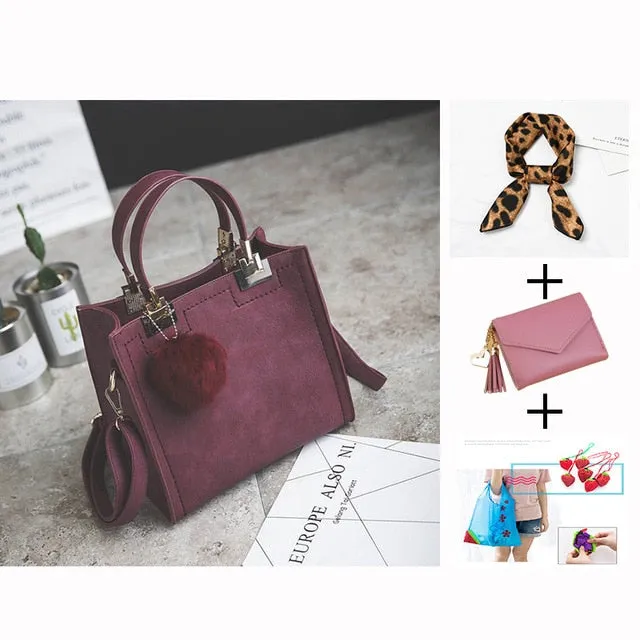 Exclusive promotion women handbag Best-reviewed messenger bag bag WANGKA Scrub leather luxury Hairball designer High-grade bags women handbags women shoulder bag