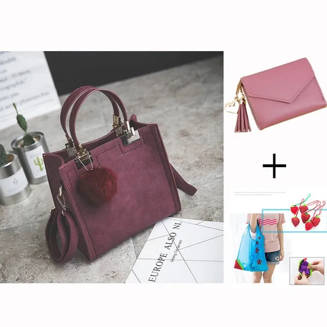 Exclusive promotion women handbag Best-reviewed messenger bag bag WANGKA Scrub leather luxury Hairball designer High-grade bags women handbags women shoulder bag