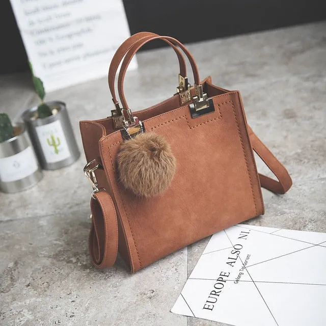 Exclusive promotion women handbag Best-reviewed messenger bag bag WANGKA Scrub leather luxury Hairball designer High-grade bags women handbags women shoulder bag