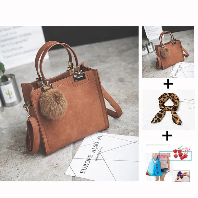 Exclusive promotion women handbag Best-reviewed messenger bag bag WANGKA Scrub leather luxury Hairball designer High-grade bags women handbags women shoulder bag