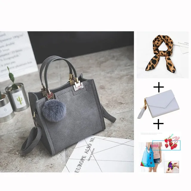 Exclusive promotion women handbag Best-reviewed messenger bag bag WANGKA Scrub leather luxury Hairball designer High-grade bags women handbags women shoulder bag
